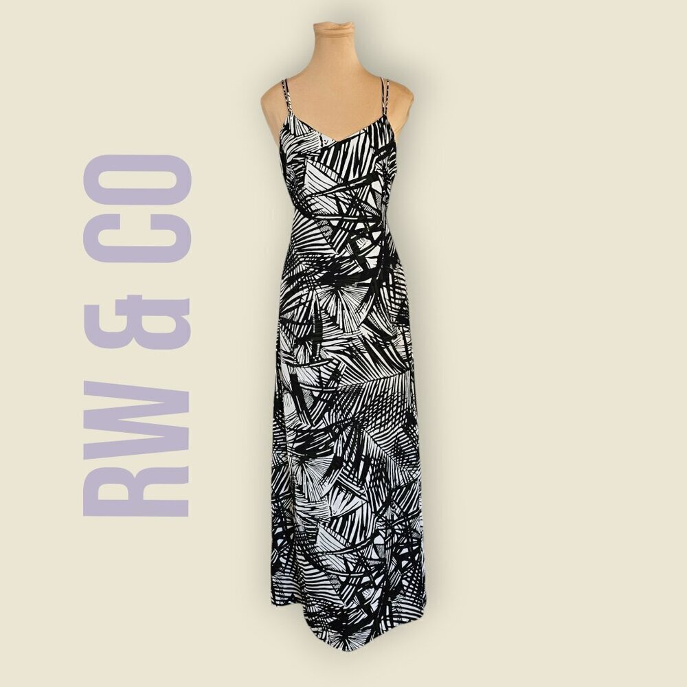 RW & Co Flowy Long Length Plant Foliage Holiday Vacation Dress Sz 4